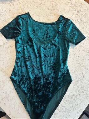 Forever 21 Teal Crushed Velvet Short-Sleeve Bodysuit